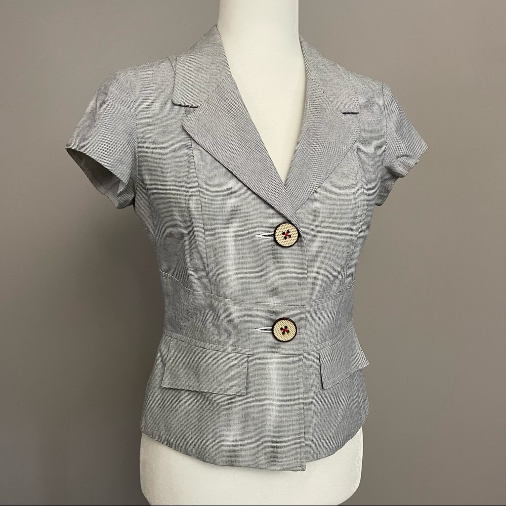 Boston Proper Navy/White Fine-Weave Cotton Cap Sleeve Blazer Size 2